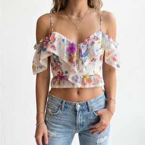 Marciano White Floral Ruffle Corset Top